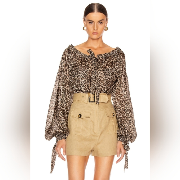SOLD ‼️ NWT $550.00 ZIMMERMANN Suraya Leopard-print 100% Silk Blouse US XS AU 0 - Picture 2 of 6